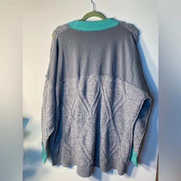NWOT Free People||  Grey Combo Cable Knit Ribbed Olympia Tunic Sweater - Picture 5 of 11